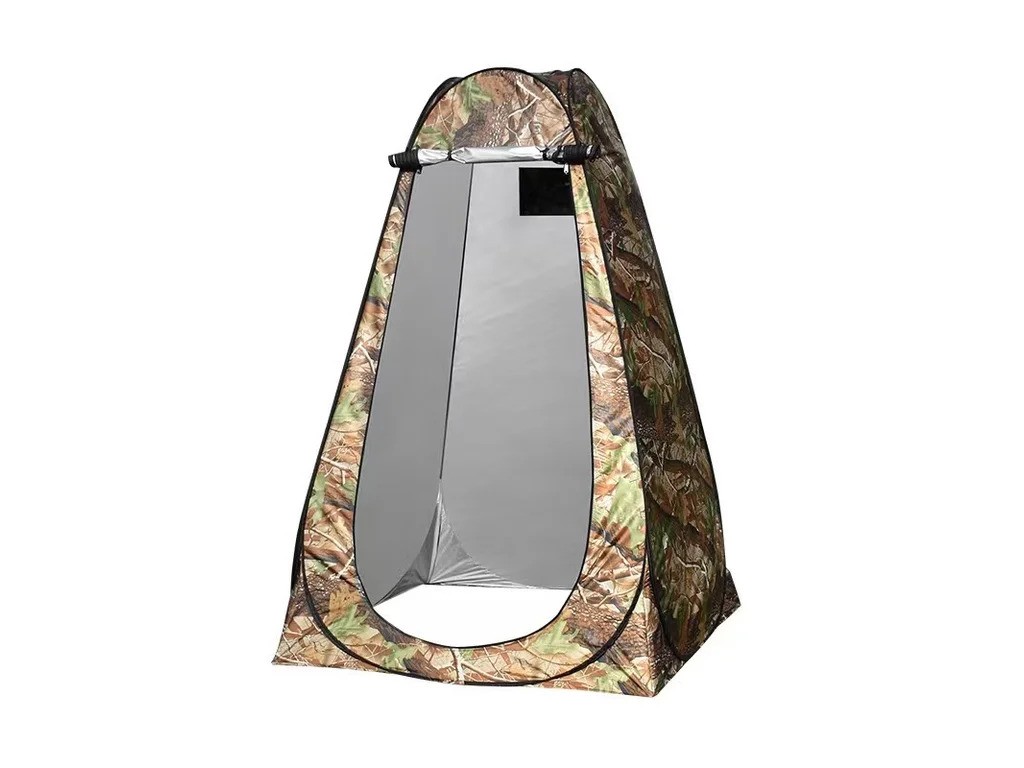 Partizan Tactical Shower Tent 1L Tree Camo set up in the woods